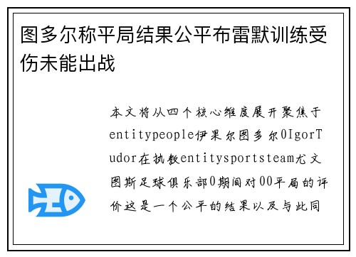 图多尔称平局结果公平布雷默训练受伤未能出战